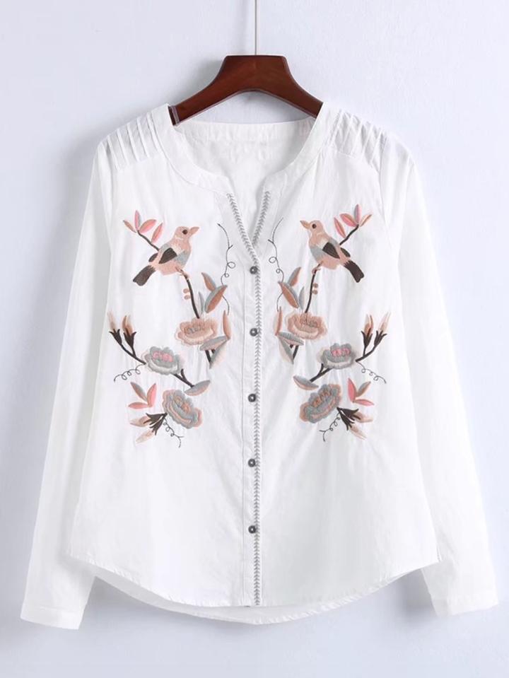 Romwe V-cut Embroidered Blouse
