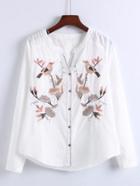 Romwe V-cut Embroidered Blouse