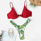 Romwe Underwire Top With Random Palm Print High Cut Bikini