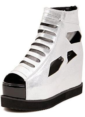 Romwe White Back Zipper Hollow Heavy-bottomed Sandals