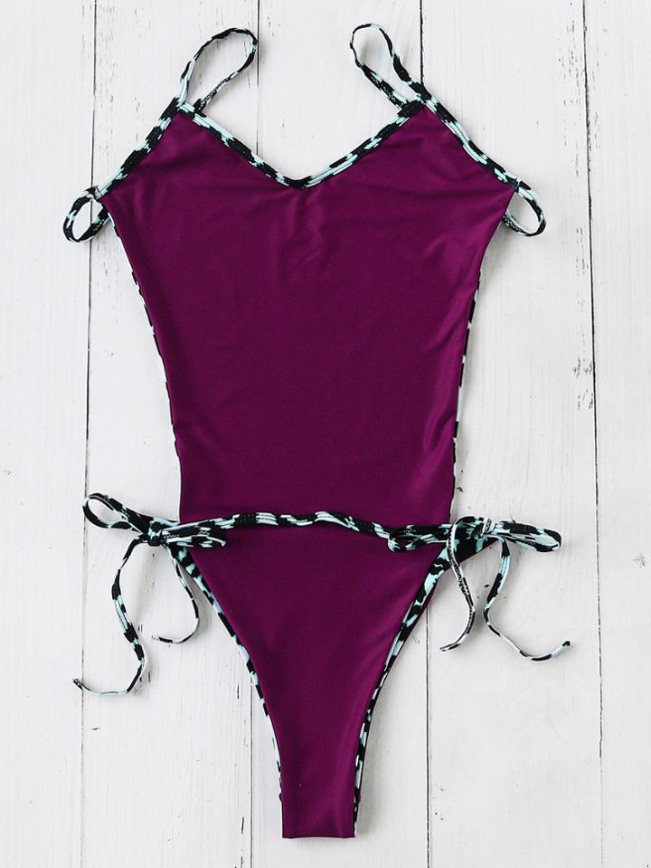 Romwe Leopard Trim Side Tie Monokini