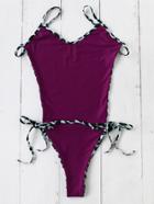 Romwe Leopard Trim Side Tie Monokini