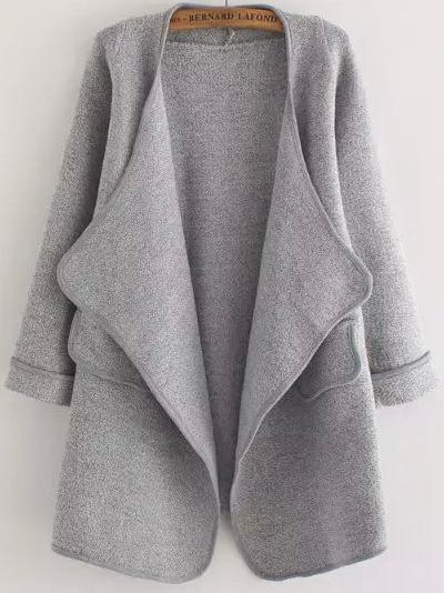 Romwe Grey Long Sleeve Stitch Pocket Loose Cardigan