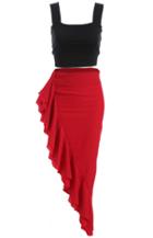 Romwe Straps Crop Top With Ruffle Asymmetrical Skirt