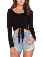 Romwe Long Sleeve Knotted Crop T-shirt