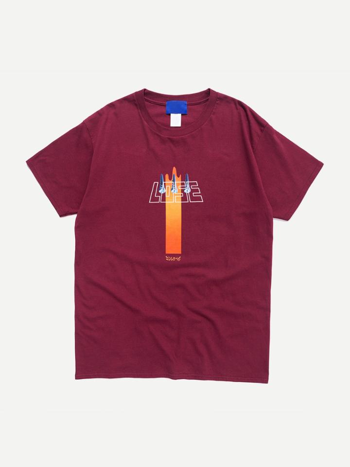 Romwe Men Slogan Front Graphic Back T-shirt