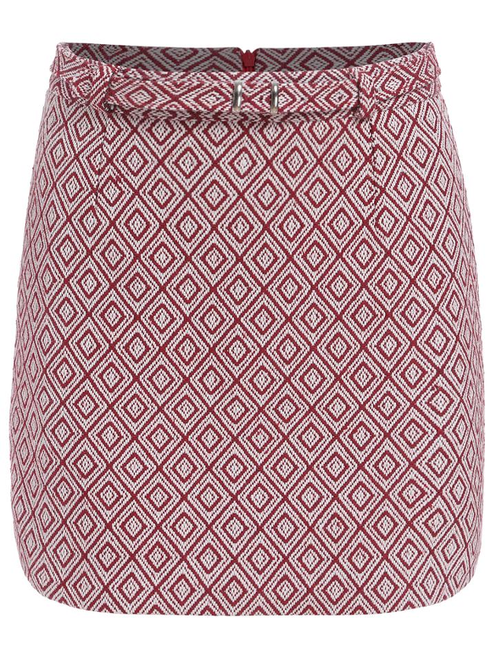 Romwe Diamond Pattern Belt Skirt