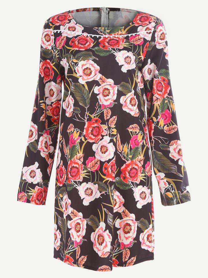 Romwe Multicolor Florals Zipper Back Dress