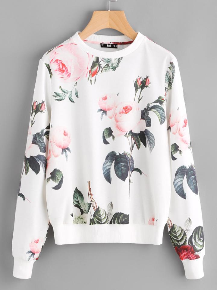 Romwe Flower Print Pullover