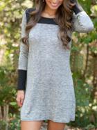 Romwe Color-block Long Sleeve Shift Dress