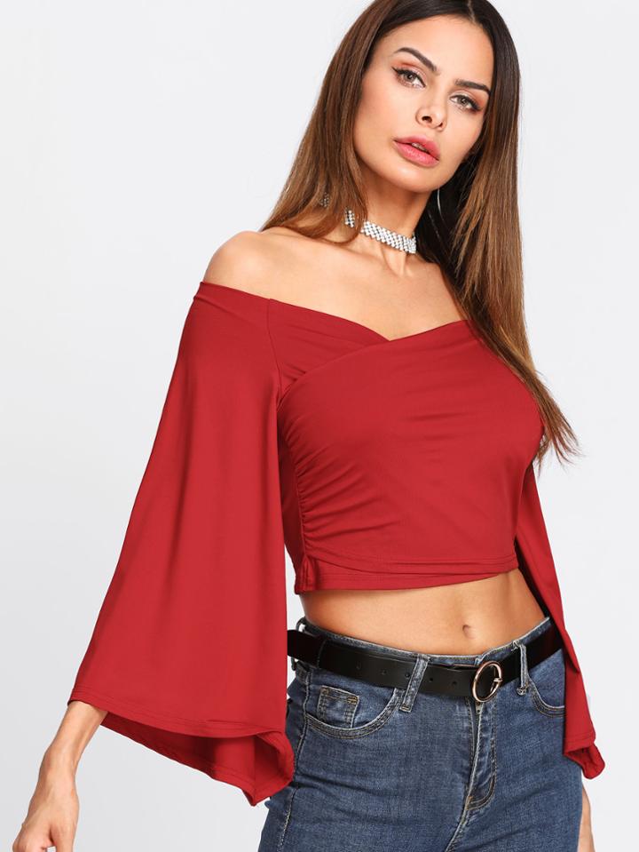 Romwe Off Shoulder Wrap Crop Tee