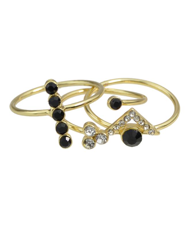 Romwe Fashionable Gold Plated Rhinestone Different Designs Rings Set