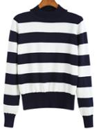 Romwe Polo Neck Striped Sweater