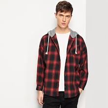 Romwe Guys Curved Hem Plaid Hooded Shirt
