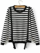 Romwe Black And White Striped Strappy Sweater