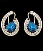 Romwe Blue Gemstone Gold Stud Earrings