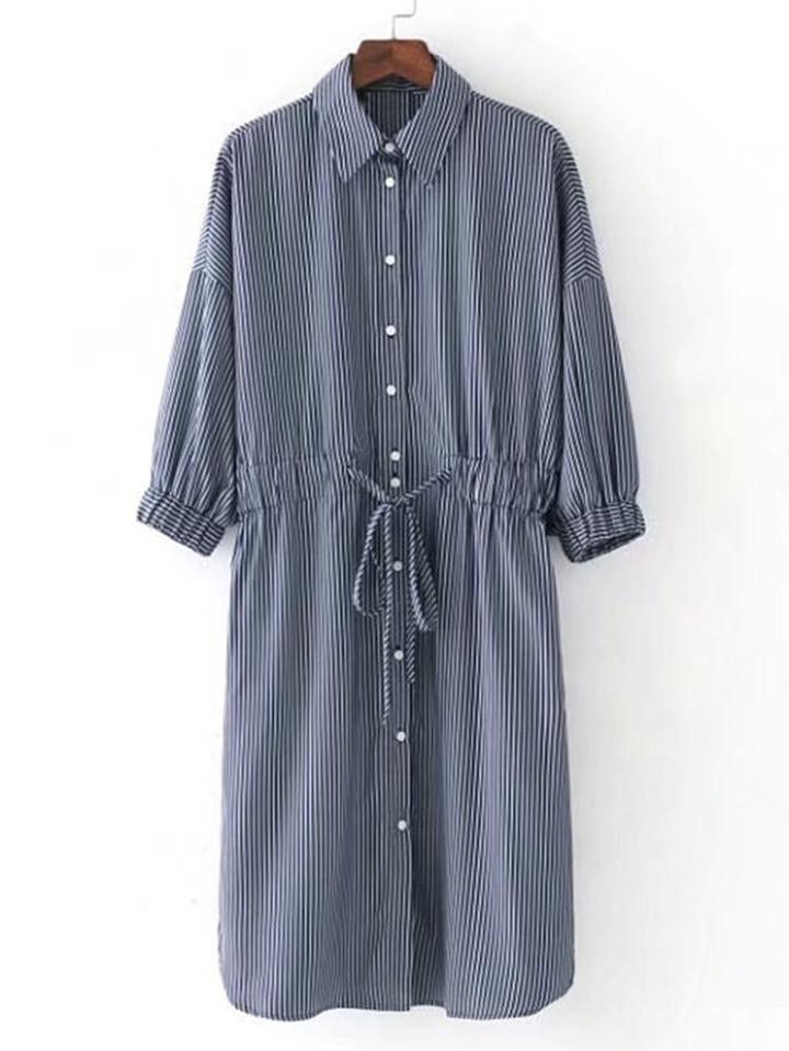 Romwe Drop Shoulder Seam Drawstring Shirt Dress