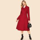 Romwe Notch Collar Double Button Notch Collar Solid Coat