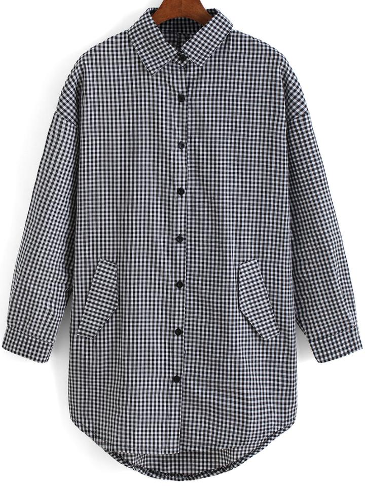 Romwe Lapel Plaid Back Lace Up Blouse