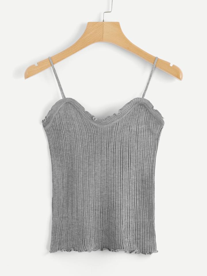 Romwe Lettuce Trim Sweetheart Knit Cami Top