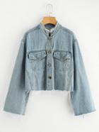 Romwe Raw Edge Split Cuff Pocket Denim Jacket