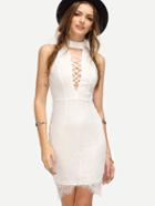 Romwe White Lattice-front Sleeveless Bodycon Dress