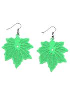 Romwe Green Cutout Leaf Drop Earrings