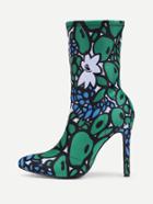 Romwe Pointed Toe Mixed Pattern Stiletto Boots