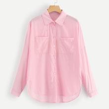 Romwe Dual Pocket Curved Hem Blouse