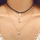 Romwe Moon & Hand Pendant Layered Necklace