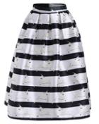 Romwe With Zipper Deer Print Striped Skirt