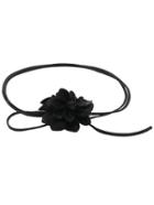 Romwe Black Leather Cord Embellished Flower Belts