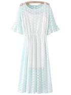 Romwe White Elastic Waist Bell Sleeve Lace Dress With Strap