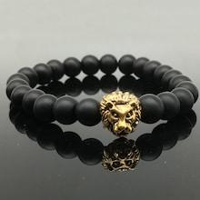 Romwe Men Lion Head Beaded Bracelet
