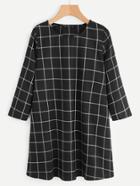 Romwe 3/4 Sleeve Grid Tunic Dress