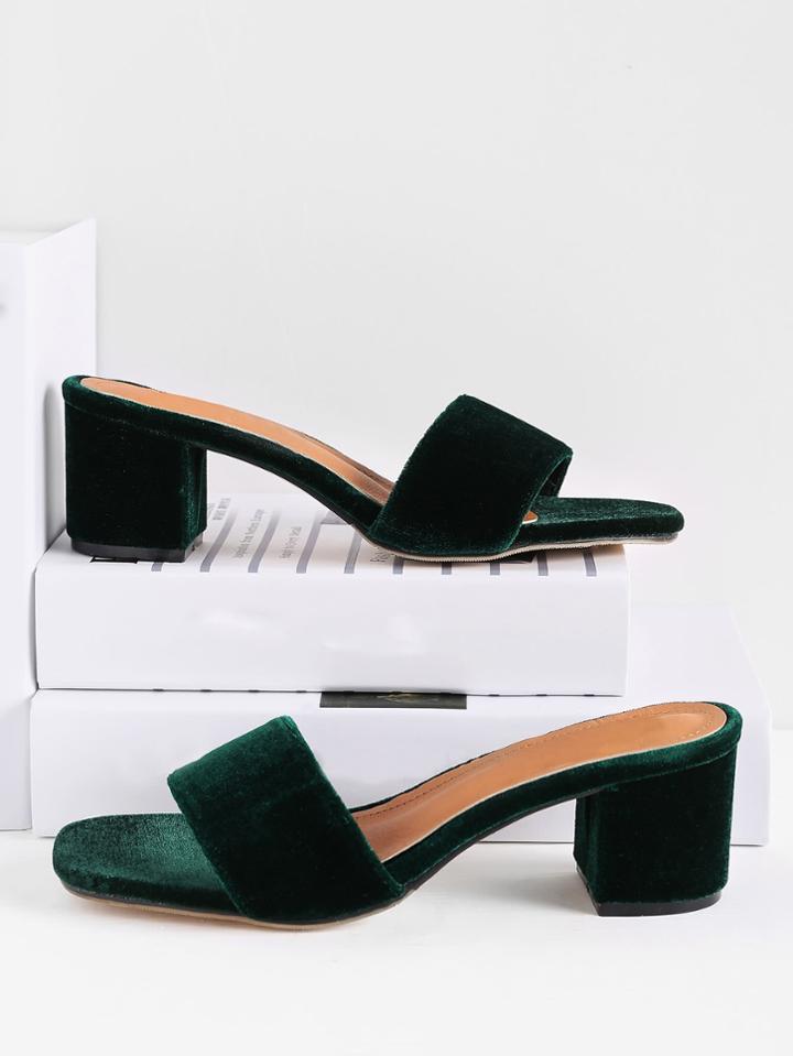 Romwe Velvet Block Heeled Sandals