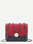 Romwe Red Contrast Boxy Shoulder Bag With Chain Strap