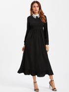 Romwe Contrast Eyelet Embroidered Collar Ruffle Hem Dress