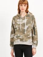 Romwe Camouflage Drawstring Hooded Sweatshirt With Zipper