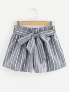 Romwe Self Tie Waist Striped Shorts