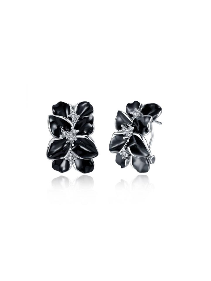 Romwe Contrast Rhinestone Flower Design Stud Earrings