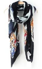 Romwe Star Print Striped Navy Scarf