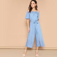 Romwe Cold Shoulder Wide Leg Strappy Jumpsuit