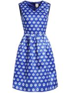 Romwe Blue V Neck Sleeveless Mouth Print Flare Dress