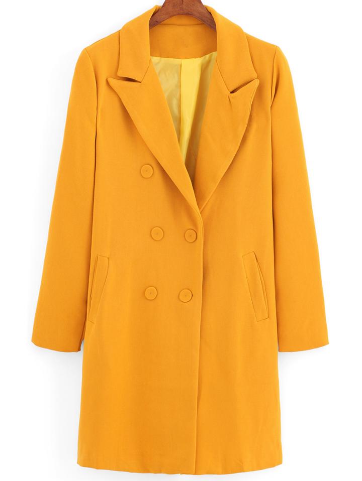Romwe Lapel Double Breasted Edge Pockets Coat