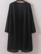 Romwe Black Long Sleeve Split Side Cardigan Outerwear
