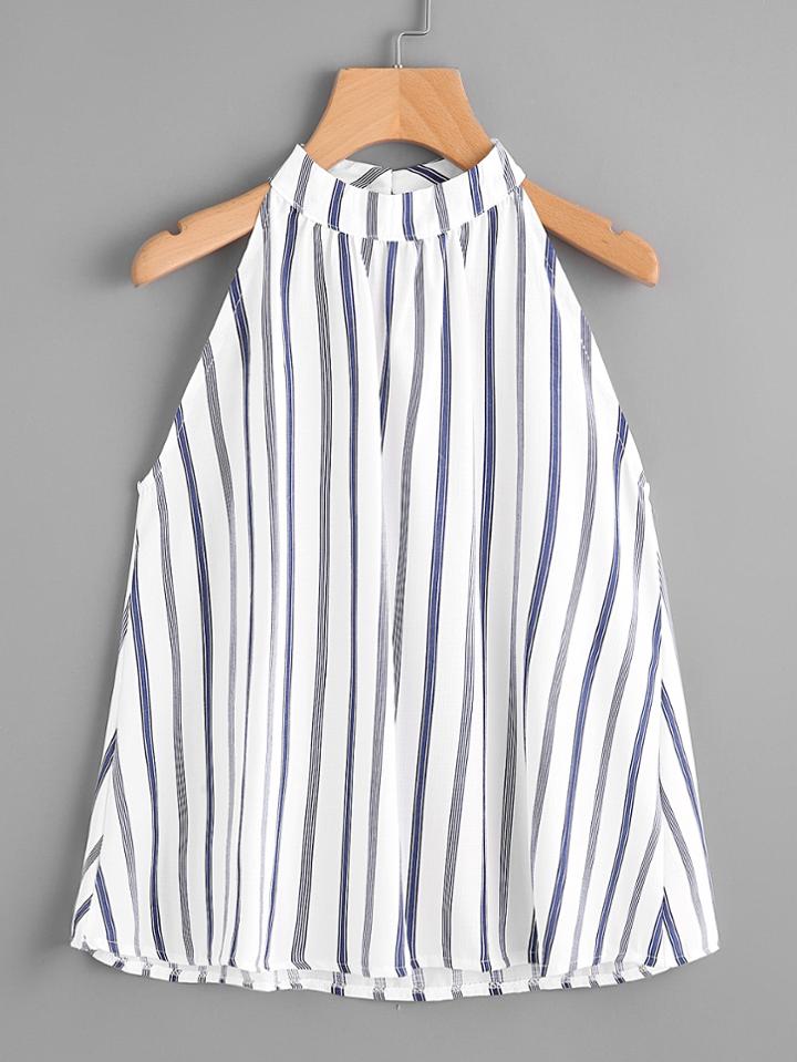 Romwe Vertical Striped Keyhole Back Top