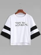 Romwe Contrast Letter Print Dip Hem T-shirt