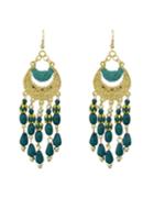 Romwe Green Bohemian Style Long Chandelier Beads Earrings