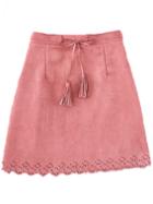 Romwe Scalloped Hem Suede A-line Pink Skirt